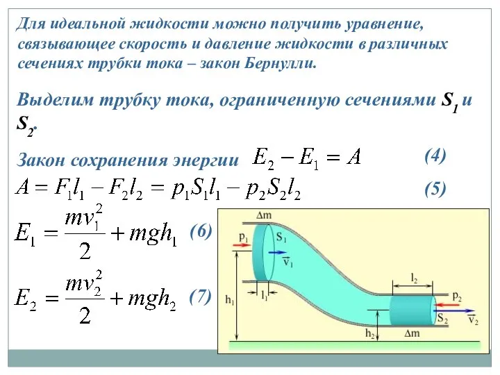 Для идеальной жидкости можно получить уравнение, связывающее скорость и давление жидкости