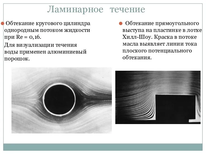 Ламинарное течение Обтекание кругового цилиндра однородным потоком жидкости при Re =