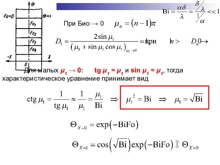 Для малых μ1 → 0: tg μ1 ≈ μ1 и sin