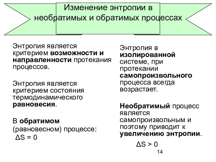 Изменение энтропии в необратимых и обратимых процессах Энтропия является критерием возможности