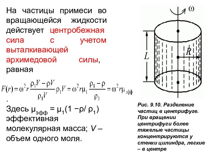 Рис. 9.10. Разделение частиц в центрифуге. При вращении центрифуги более тяжелые