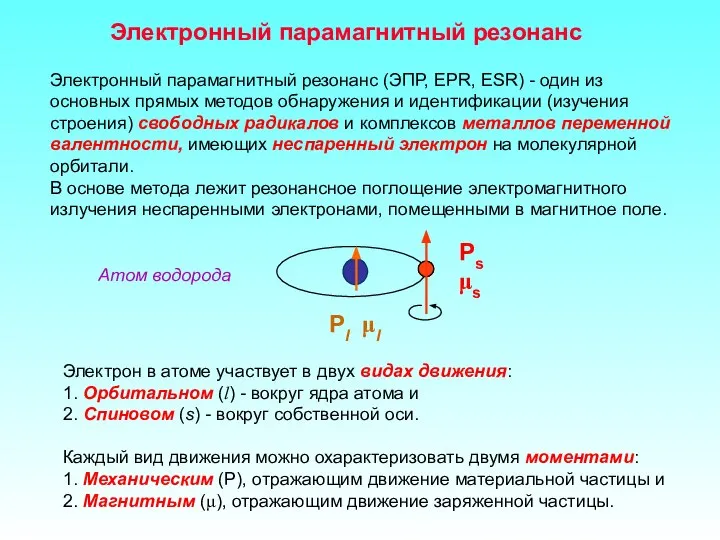 Электронный парамагнитный резонанс Электронный парамагнитный резонанс (ЭПР, EPR, ESR) - один