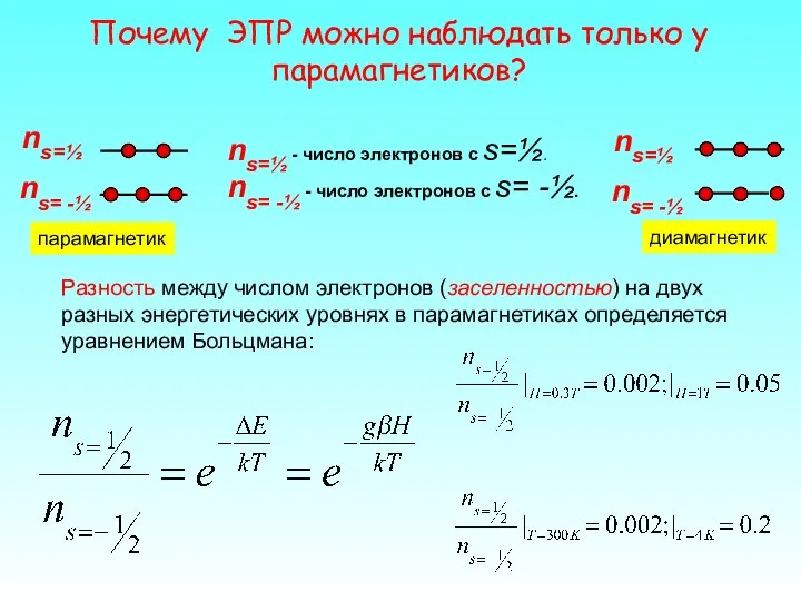 Почему ЭПР можно наблюдать только у парамагнетиков? Разность между числом электронов