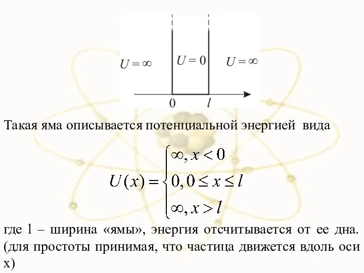 Такая яма описывается потенциальной энергией вида где l – ширина «ямы»,