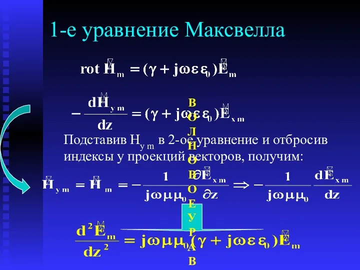 1-е уравнение Максвелла Подставив Нy m в 2-ое уравнение и отбросив