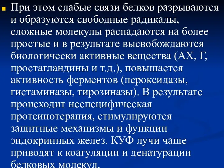 При этом слабые связи белков разрываются и образуются свободные радикалы, сложные