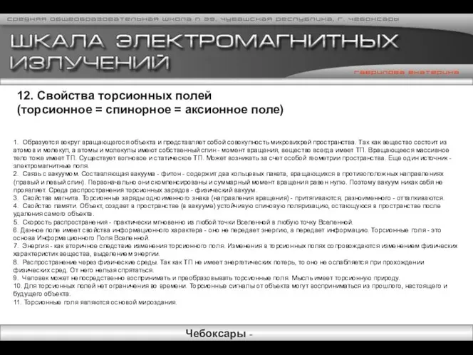 1. Образуется вокруг вращающегося объекта и представляет собой совокупность микровихрей пространства.