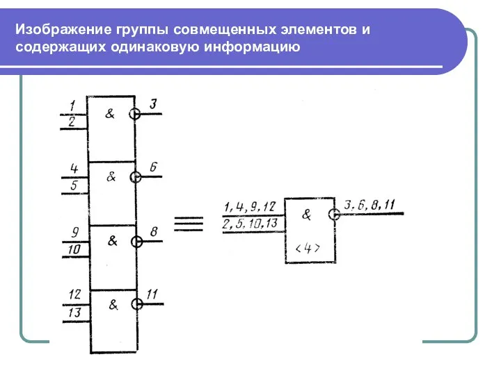 Изображение группы совмещенных элементов и содержащих одинаковую информацию