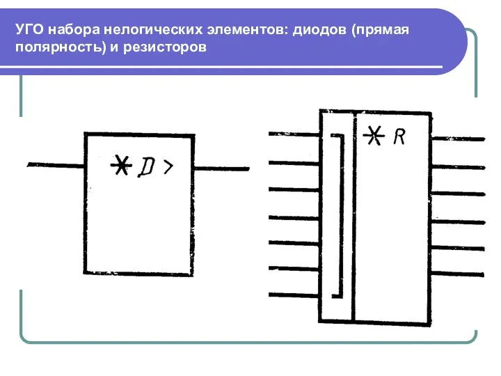 УГО набора нелогических элементов: диодов (прямая полярность) и резисторов