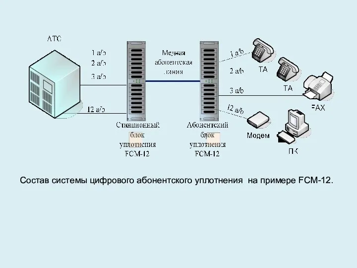 Состав системы цифрового абонентского уплотнения на примере FCM-12.