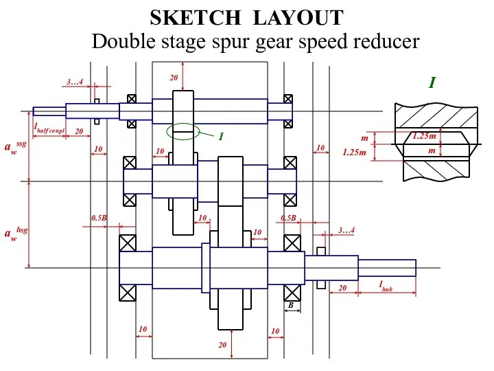 SKETCH LAYOUT Double stage spur gear speed reducer I I