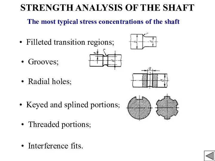 STRENGTH ANALYSIS OF THE SHAFT The most typical stress concentrations of