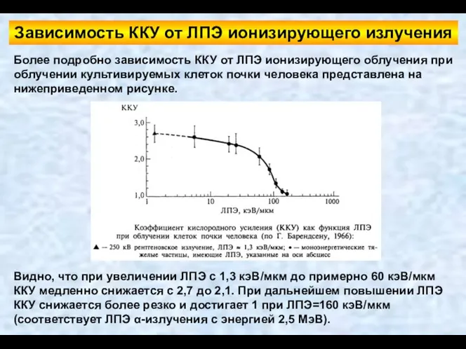 Зависимость ККУ от ЛПЭ ионизирующего излучения Более подробно зависимость ККУ от