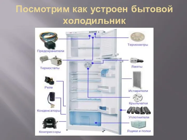 Посмотрим как устроен бытовой холодильник