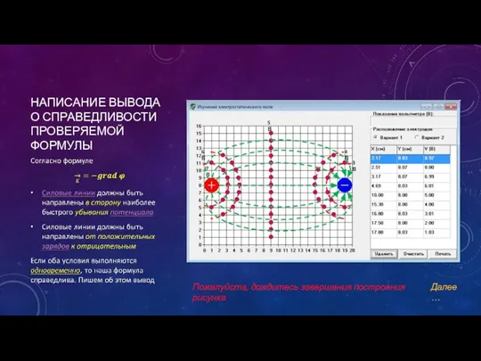 НАПИСАНИЕ ВЫВОДА О СПРАВЕДЛИВОСТИ ПРОВЕРЯЕМОЙ ФОРМУЛЫ Пожалуйста, дождитесь завершения построения рисунка Далее…