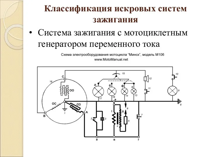 Классификация искровых систем зажигания Система зажигания с мотоциклетным генератором переменного тока