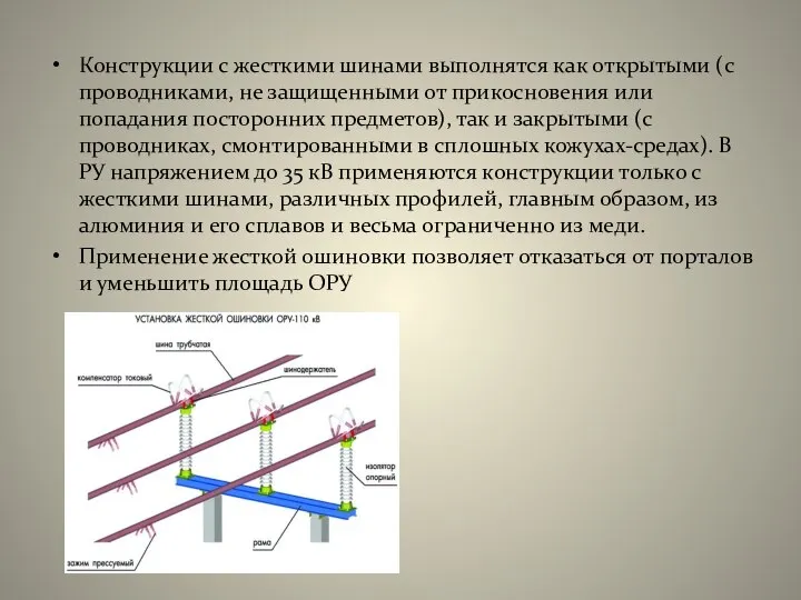 Конструкции с жесткими шинами выполнятся как открытыми (с проводниками, не защищенными