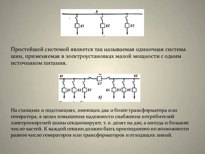 Простейшей системой является так называемая одиночная система шин, применяемая в электроустановках