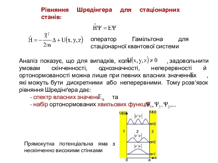 Рівняння Шредінгера для стаціонарних станів: оператор Гамільтона для стаціонарної квантової системи