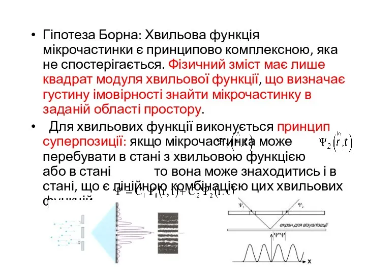 Гіпотеза Борна: Хвильова функція мікрочастинки є принципово комплексною, яка не спостерігається.