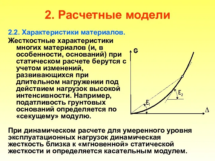 2. Расчетные модели 2.2. Характеристики материалов. Жесткостные характеристики многих материалов (и,