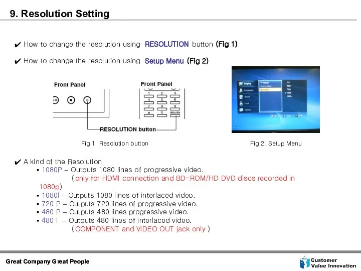 9. Resolution Setting How to change the resolution using RESOLUTION button