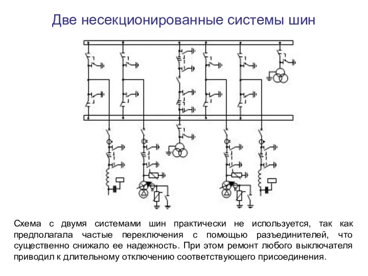 Две несекционированные системы шин Схема с двумя системами шин практически не