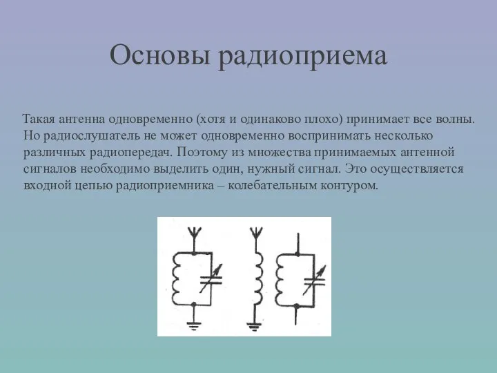 Основы радиоприема Такая антенна одновременно (хотя и одинаково плохо) принимает все