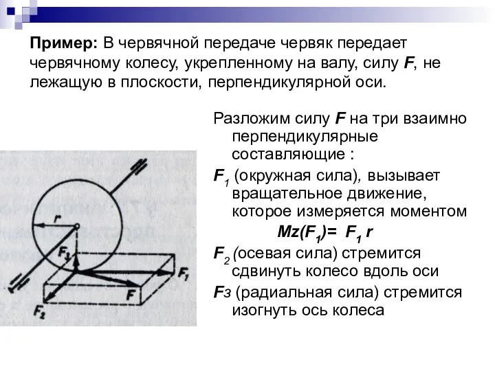 Пример: В червячной передаче червяк передает червячному колесу, укрепленному на валу,