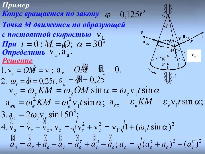 Пример Конус вращается по закону Точка M движется по образующей с