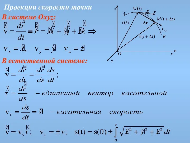 Проекции скорости точки В естественной системе: В системе Oxyz: