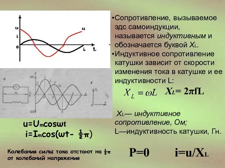 Сопротивление, вызываемое эдс самоиндукции, называется индуктивным и обозначается буквой ХL. Индуктивное