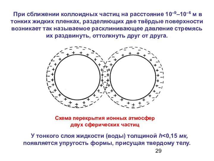 При сближении коллоидных частиц на расстояние 10–9–10–6 м в тонких жидких