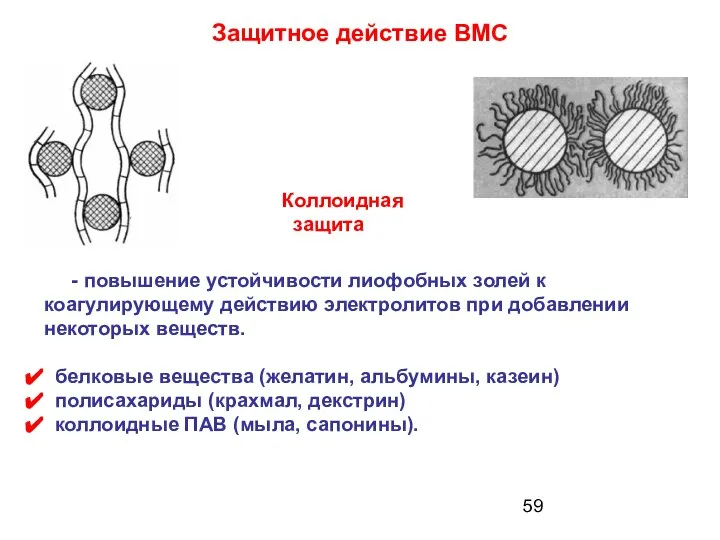 Защитное действие ВМС Коллоидная защита - повышение устойчивости лиофобных золей к