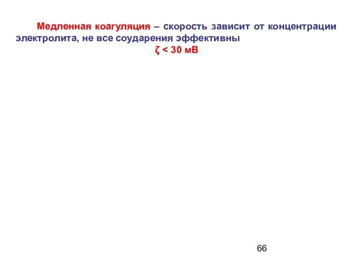 Медленная коагуляция – скорость зависит от концентрации электролита, не все соударения эффективны ζ