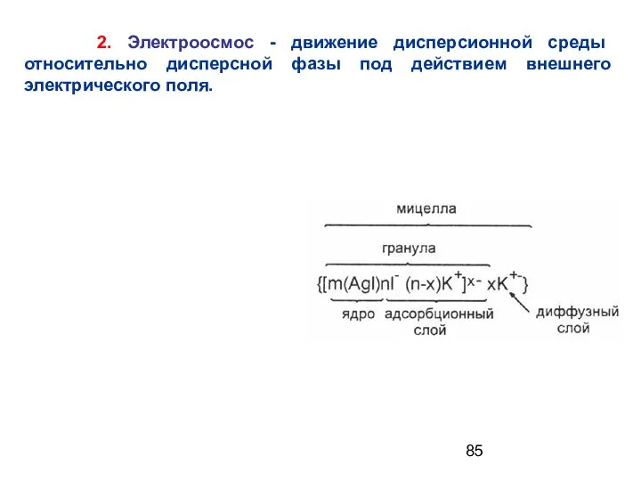 2. Электроосмос - движение дисперсионной среды относительно дисперсной фазы под действием внешнего электрического поля.