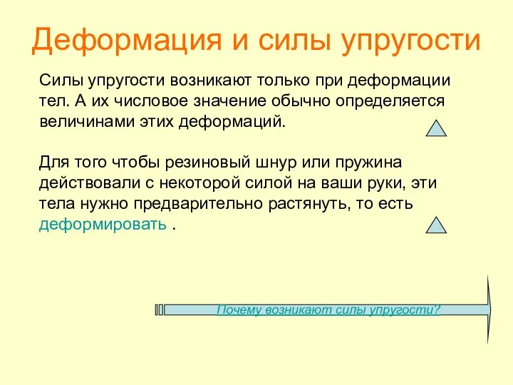 Силы упругости возникают только при деформации тел. А их числовое значение