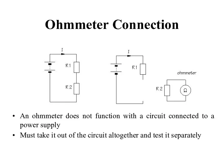 Ohmmeter Connection An ohmmeter does not function with a circuit connected