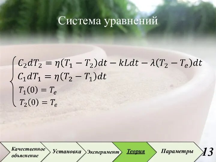 Система уравнений Установка Эксперимент Теория Параметры Качественное объяснение