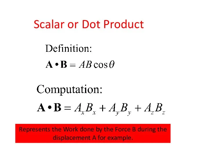 Scalar or Dot Product Represents the Work done by the Force