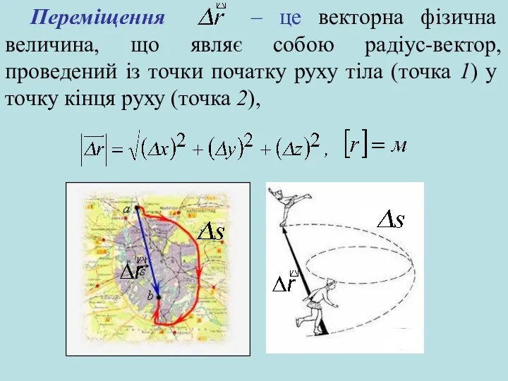 Переміщення – це векторна фізична величина, що являє собою радіус-вектор, проведений