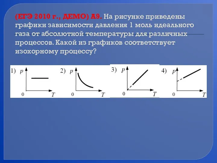 (ЕГЭ 2010 г., ДЕМО) А9. На рисунке приведены графики зависимости давления