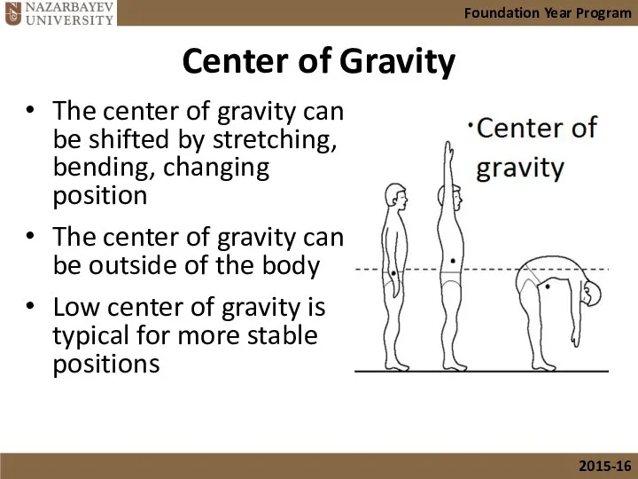 Center of Gravity The center of gravity can be shifted by