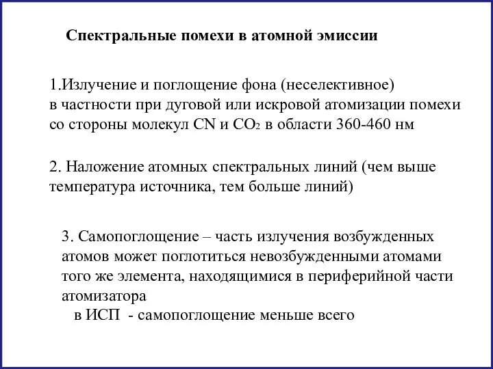 Спектральные помехи в атомной эмиссии 1.Излучение и поглощение фона (неселективное) в