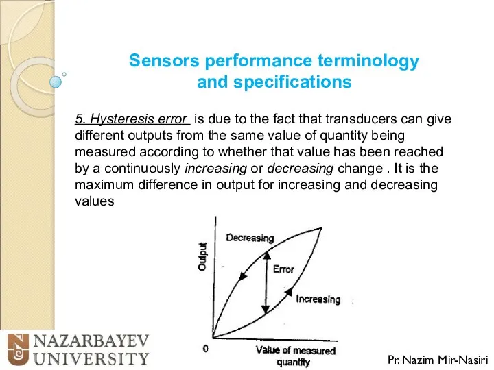 Sensors performance terminology and specifications Pr. Nazim Mir-Nasiri 5. Hysteresis error