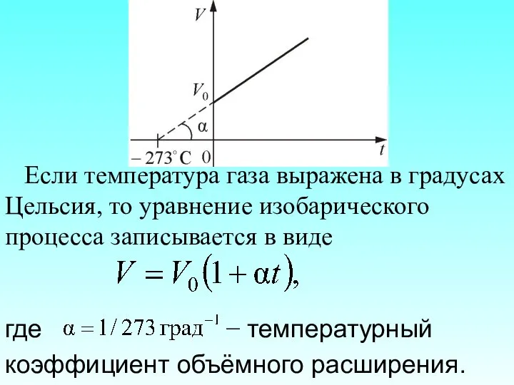 Если температура газа выражена в градусах Цельсия, то уравнение изобарического процесса