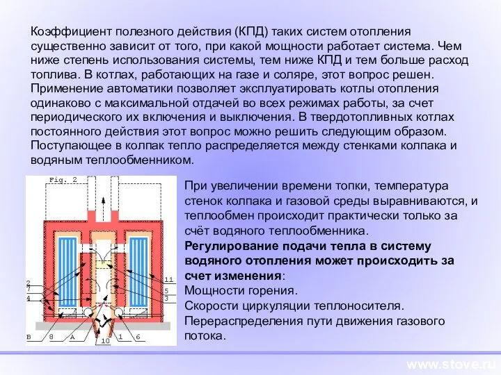 www.stove.ru Коэффициент полезного действия (КПД) таких систем отопления существенно зависит от