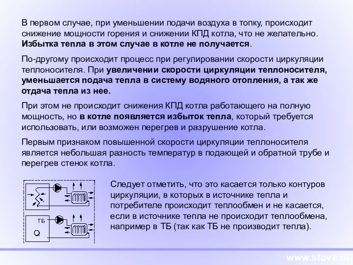 www.stove.ru В первом случае, при уменьшении подачи воздуха в топку, происходит