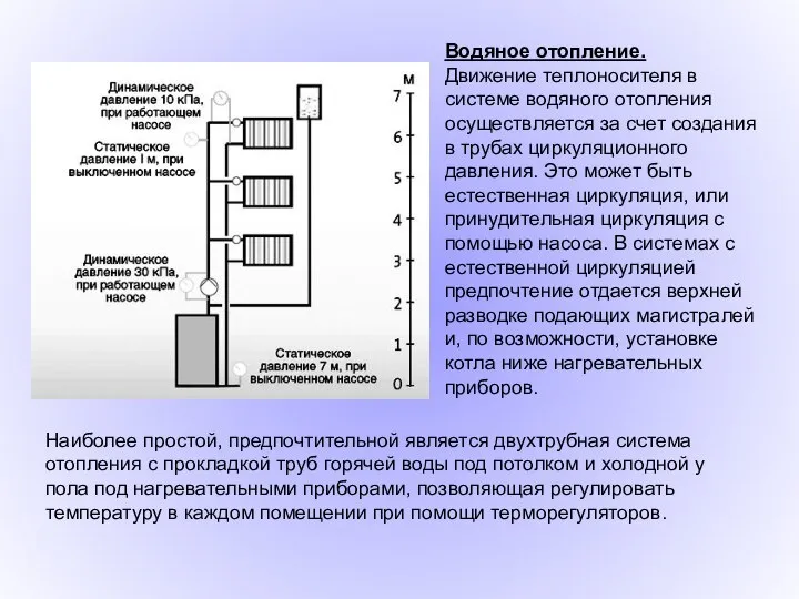 Наиболее простой, предпочтительной является двухтрубная система отопления с прокладкой труб горячей