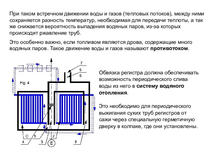 При таком встречном движении воды и газов (тепловых потоков), между ними